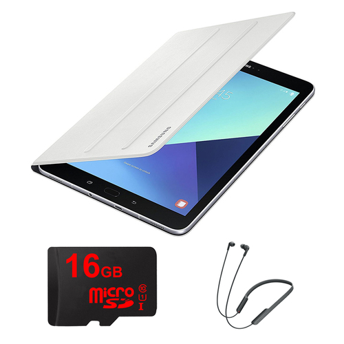 Samsung Galaxy Tab S3 9.7` Tablet Book Cover - White w/ Sony Wireless Headphone Bundle