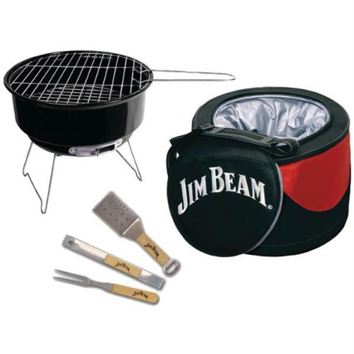 Jim Beam 5-Piece Mini Cooler & Grill Combo Set w/ BBQ Tools JB0105 