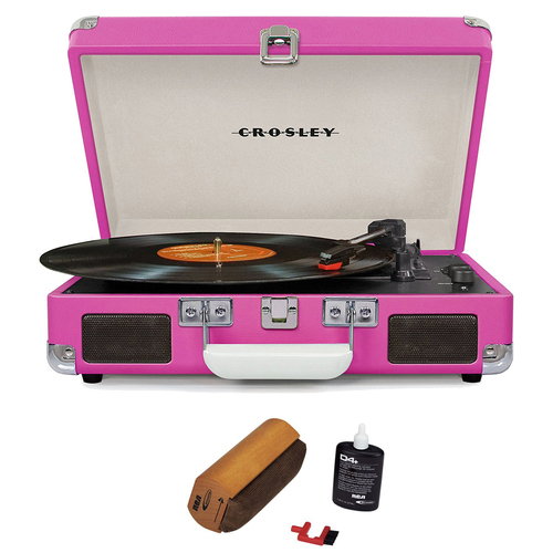 Crosley Portable 3-Speed Turntable with Bluetooth Pink w/ Cleaning Fluid System
