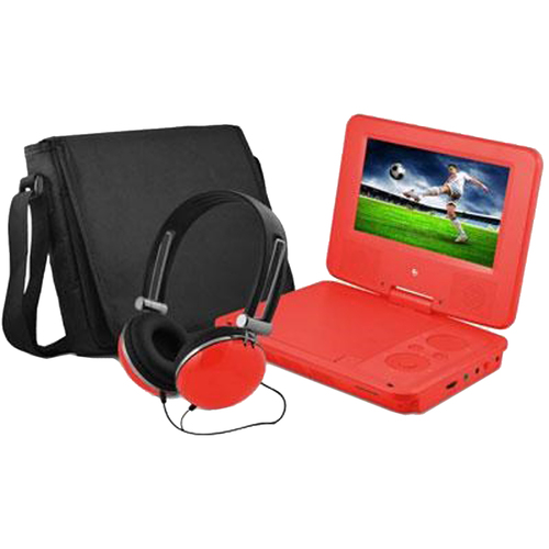 Ematic 7` Portable Swivel Screen DVD Player Bundle - Red