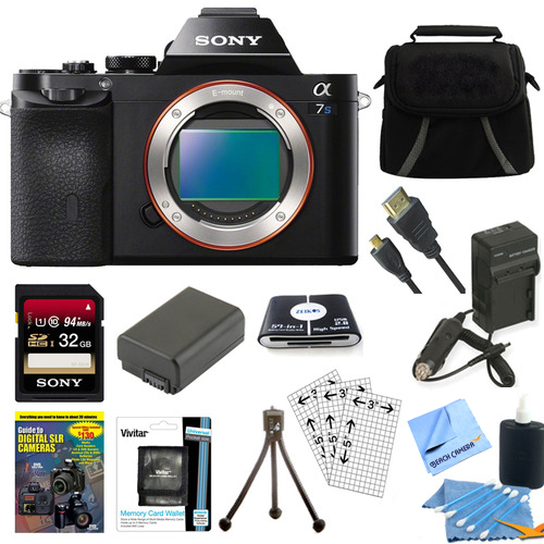 Sony ILCE-7S/B a7S Full Frame Mirrorless Camera 32GB SDHC Card & Battery Bundle
