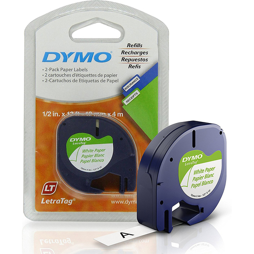 DYMO 1/2IN X 13FT.LETRATAG WHITE PAPER TAPE