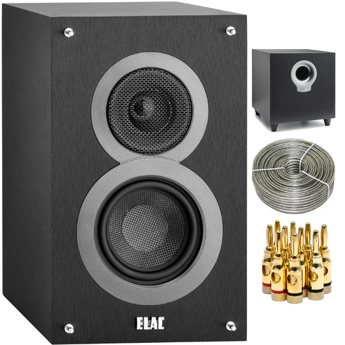 Elac DB41-BK Debut B4 4` Bookshelf Speaker Pair Black w/ Subwoofer Bundle