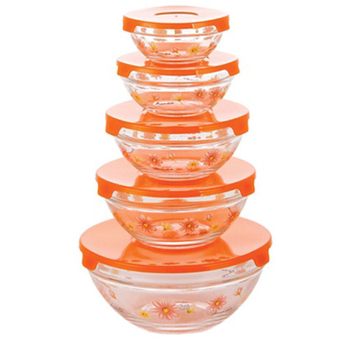 Diamond Home 5 Glass bowl set with Lids Orange SC10116