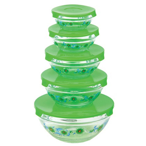 Diamond Home 5 Glass bowl set with Lids Green SC10117