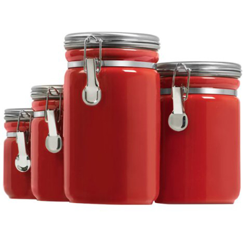 Anchor Hocking 4pc Red Ceramic Canister Set