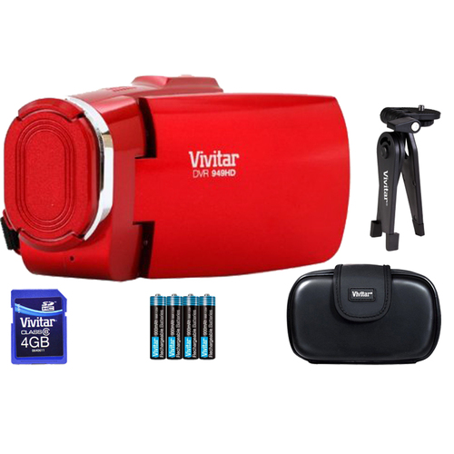 Vivitar Full HD Digital Camcorder DVR949-Red w/ Gadget Bag, Tripod, 8GB SD Card Kit