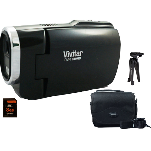 Vivitar Full HD Digital Camcorder DVR949-Black w/ Gadget Bag, Tripod, 8GB SD Card Kit