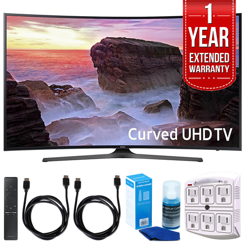 Samsung Curved 65` 4K UHD Smart LED TV (2017 Model) w/ Extended Warranty Bundle