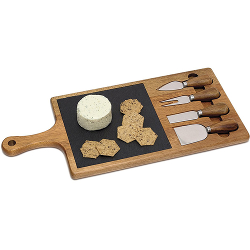 Lipper International Acacia and Slate Serving Board with 4 Tools - 1205