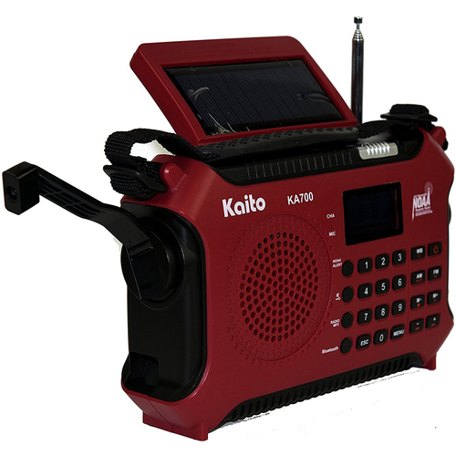 Kaito Bluetooth Emergency Hand Crank Dynamo & Solar Powered in Red - KA700-RED
