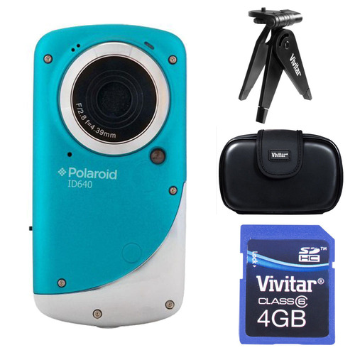 Vivitar ID640 HD Waterproof Pocket Video Camcorder - Blue Accessory Kit