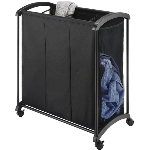 Whitmor 3-Section Laundry Sorter in Black with Wheels - 6396-4555