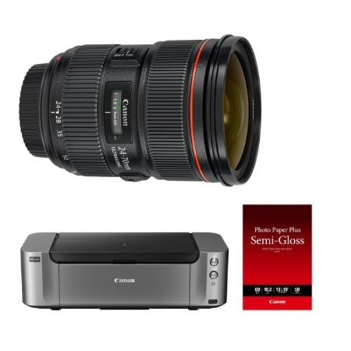 Canon EF 24-70mm f/2.8L II USM Lens Kit w/ Pixma Pro 100 Printer and 50 Pack Paper