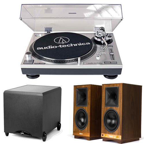 Klipsch The Sixes Speakers (Pair) with Audio Technica USB Turntable + 300W Subwoofer Kit