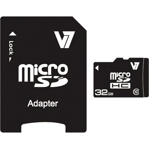 V7 VAMSDH32GCL10R-2N MicroSDHC Memory Card 32GB w/ Adapter