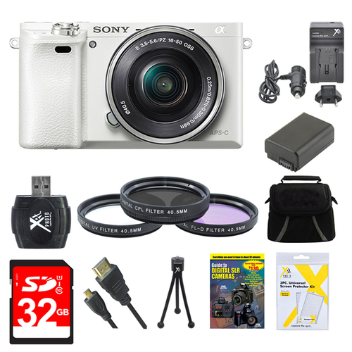 Sony Alpha a6000 White Camera with 16-50mm Power Zoom Lens 32GB Kit