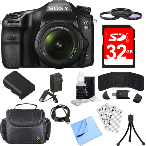 Sony ILCA68K/B a68 A-Mount 24.2MP Digital Camera with 18-55mm Zoom Lens 32GB Bundle
