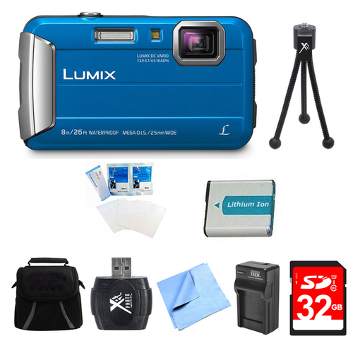 Panasonic LUMIX DMC-TS30 Active Tough Blue Digital Camera 32GB Bundle