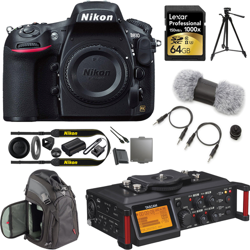 Nikon D810 36.3MP 1080p HD DSLR Camera with Tascam DR-70D Recorder Kit