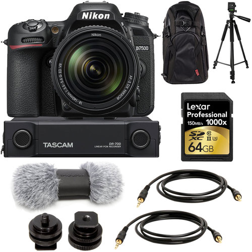 Nikon D7500 DSLR Camera + AF-S 18-140mm ED VR Lens & Tascam Recorder Accessory Kit