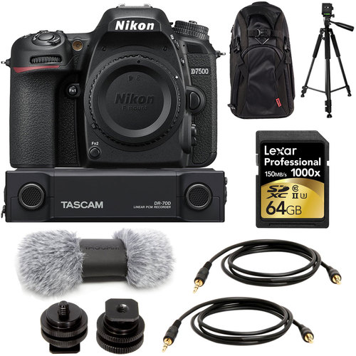 Nikon D7500 20.9MP Digital SLR Camera (Body Only) + Tascam Recorder Accessory Kit