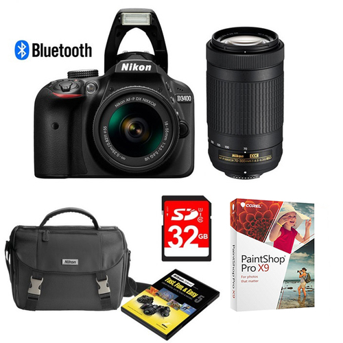 Nikon D3400 24.2MP DSLR w/ 18-55 VR & 70-300 Lenses Bundle Deal