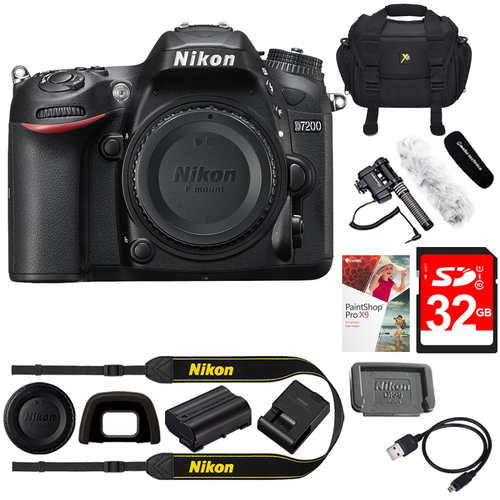 Nikon D7200 DX-Format 24.2MP HD-DSLR Body w/ 3.2` LCD WiFi NFC + Reporter Kit