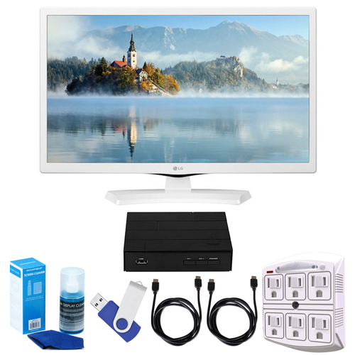 LG 24` HD LED TV - White + Terk HD TV Tuner 16GB Hook-Up Bundle