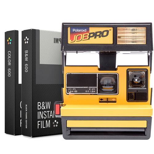 Impossible Polaroid 600 Job Pro Instant Film Camera, Flash Yellow w/ Dual Film Bundle