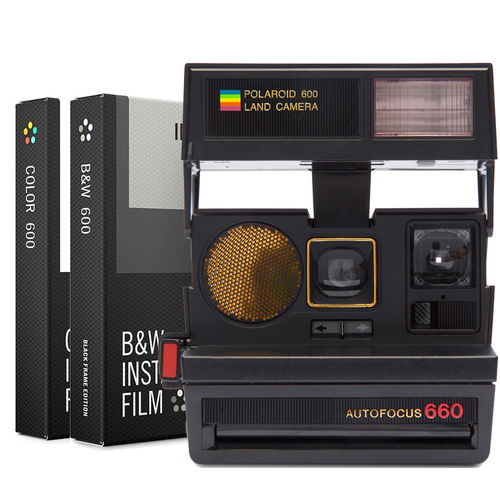 Impossible Polaroid 600 Sun 660 AF Camera with Flash - Black w/ Dual Film Bundle