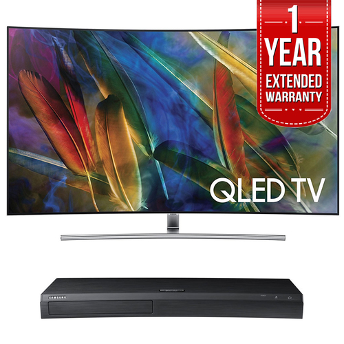Samsung Curved 65` 4K UHD Smart QLED TV + HD Blu-ray Player + Extended Warranty