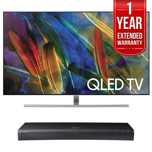 Samsung Flat 65` 4K UHD Smart QLED TV + HD Blu-ray Player + Extended Warranty