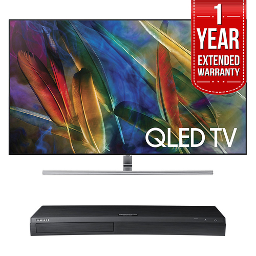 Samsung Flat 75` 4K UHD Smart QLED TV + HD Blu-ray Player + Extended Warranty