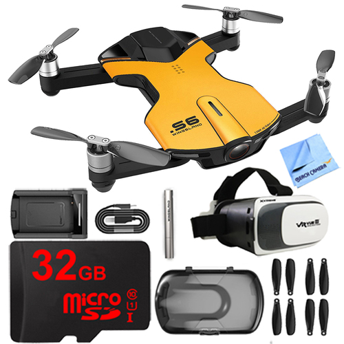 Wingsland S6 Quadcopter Yellow Mini Pocket Drone 4K Camera 32GB VR Kit