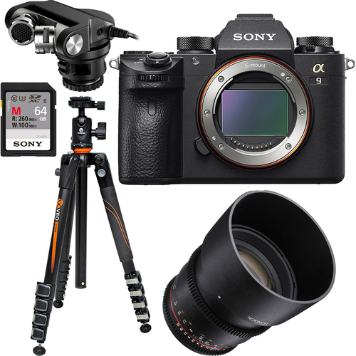 Sony Alpha a9 Mirrorless Digital Camera with Rokinon 85mm Lens Pro 4K Cine Bundle