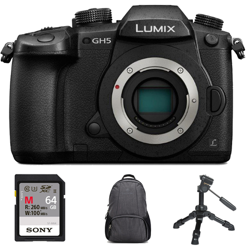 Panasonic LUMIX GH5 4K Mirrorless Digital Camera with WiFi (Body) + 64GB Bundle