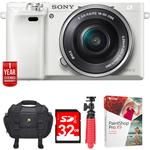 Sony Alpha a6000 24.3MP White Interchangeable Lens Camera 16-50mm + 32GB Bundle