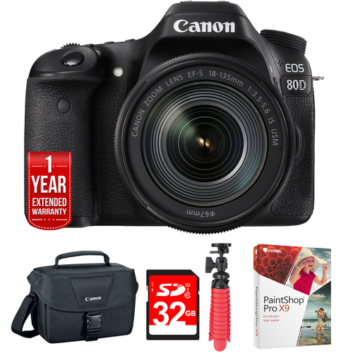 Canon EOS 80D CMOS DSLR Camera w/ EF-S 18-135mm IS USM Lens + 32GB Deluxe Bundle