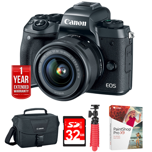Canon EOS M5 Digital Camera w/ EF-M 15-45mm IS STM Lens Black + 32GB Bundle