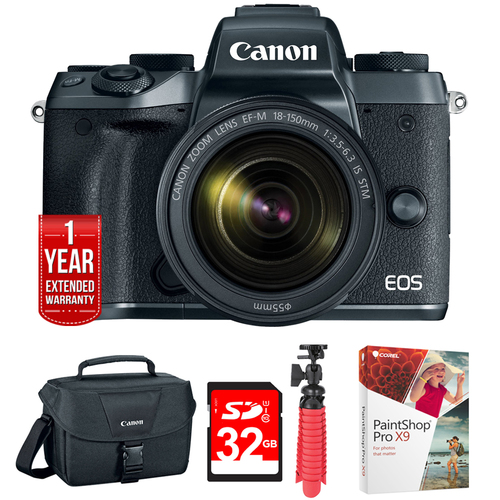 Canon EOS M5 Digital Camera w/ EF-M 18-150mm IS STM Lens Kit Black + 32GB Bundle