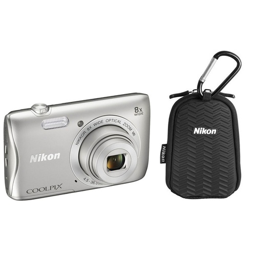 Nikon COOLPIX S3700 20.1MP 8x Optical Zoom WiFi Digital Camera w/ Case (Refurbished)