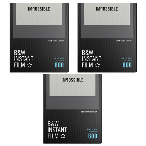Impossible 3-Pack Black & White Instant Film Black Frame for Polaroid 600 Cameras