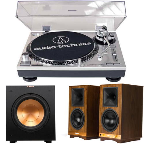 Audio-Technica ATLP120USB Stereo Turntable USB with Klipsch The Sixes and R-10SW Subwoofer