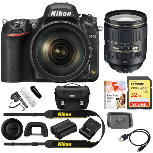 Nikon D750 DSLR 24.3MP Digital Camera + 24-120mm f/4G ED VR Lens + Reporter Kit
