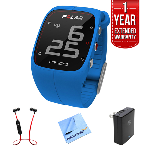 Polar M400 GPS Smart Sports Watch, Blue w/ Extended Warranty Bundle