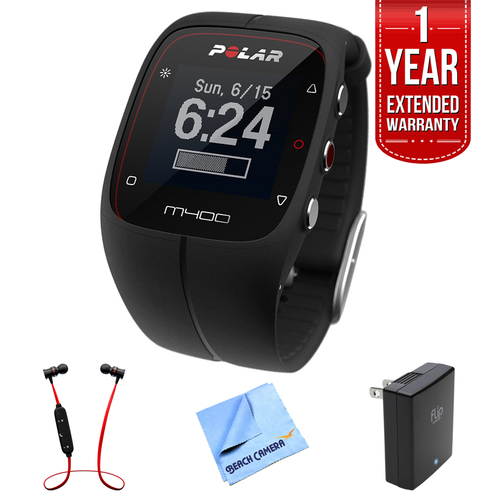 Polar M400 GPS Smart Sports Watch, Black w/ Extended Warranty Bundle