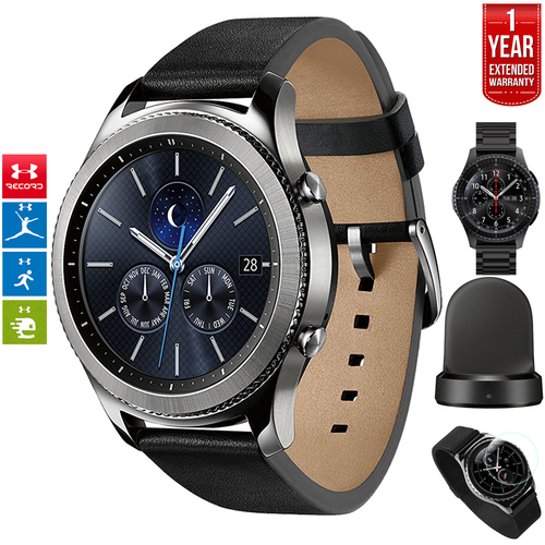 Samsung Gear S3 Classic Bluetooth GPS Watch Silver + Charger Bundle + Extended Warranty