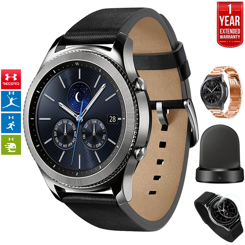 Samsung Gear S3 Classic Bluetooth GPS Watch Silver + Charger Bundle & Extended Warranty