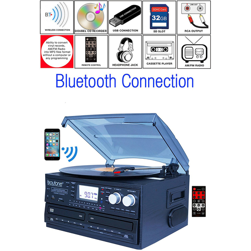 Boytone BT-29B, Bluetooth Dual CD Player and Recorder CD2 to CD1, AM/FM Radio&Turntable